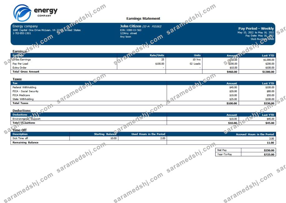 Energy company editable payroll template in Word and PDF formats